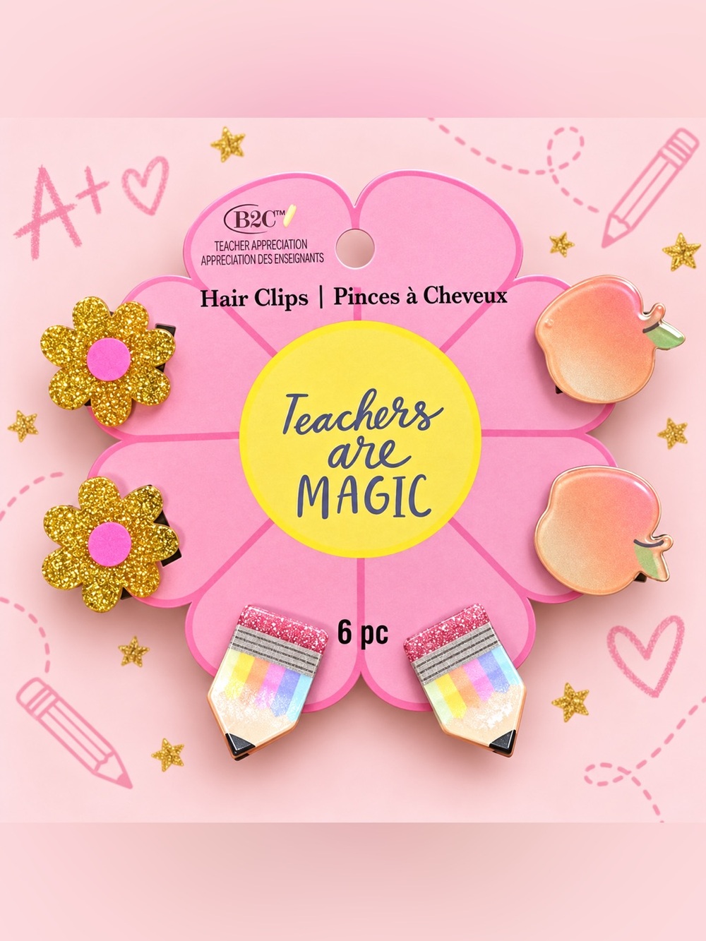 Adorable school Kids Hair Clip Set- 6pc